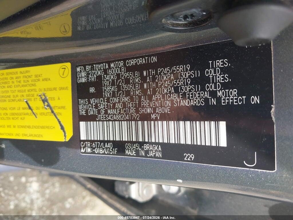 JTEES42A882041792 2008 TOYOTA HIGHLANDER photo no. 9
