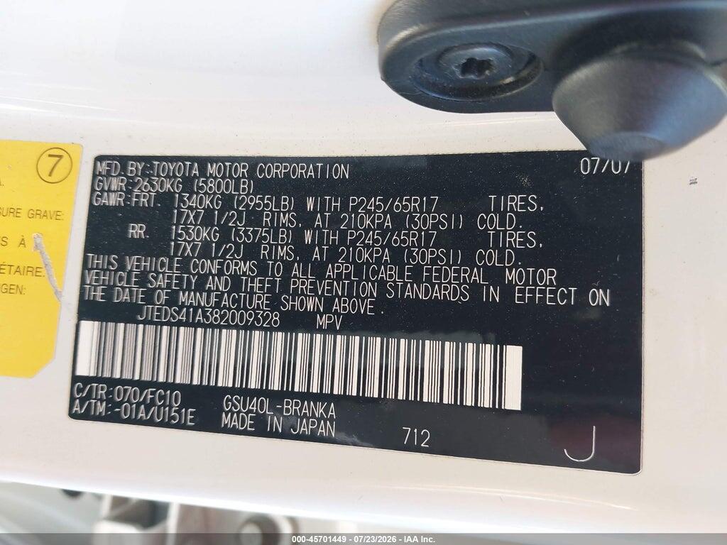 JTEDS41A382009328 2008 TOYOTA HIGHLANDER photo no. 9