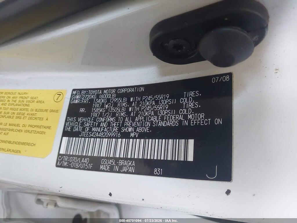 JTEES42A482099916 2008 TOYOTA HIGHLANDER photo no. 9