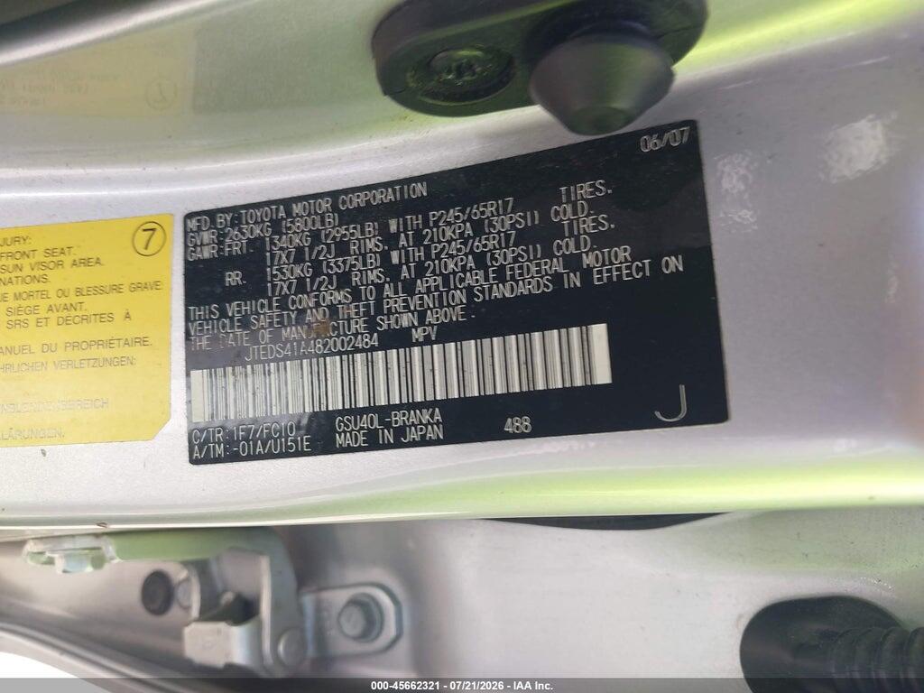 JTEDS41A482002484 2008 TOYOTA HIGHLANDER photo no. 9