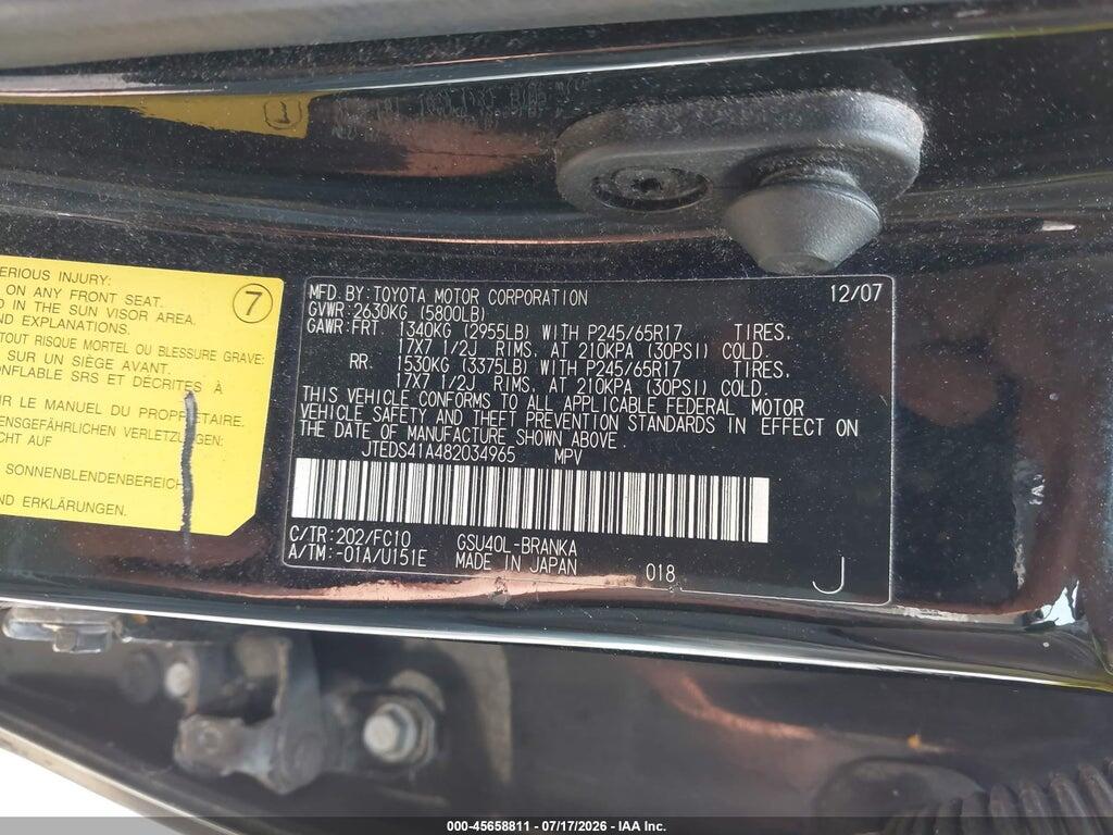 JTEDS41A482034965 2008 TOYOTA HIGHLANDER photo no. 9