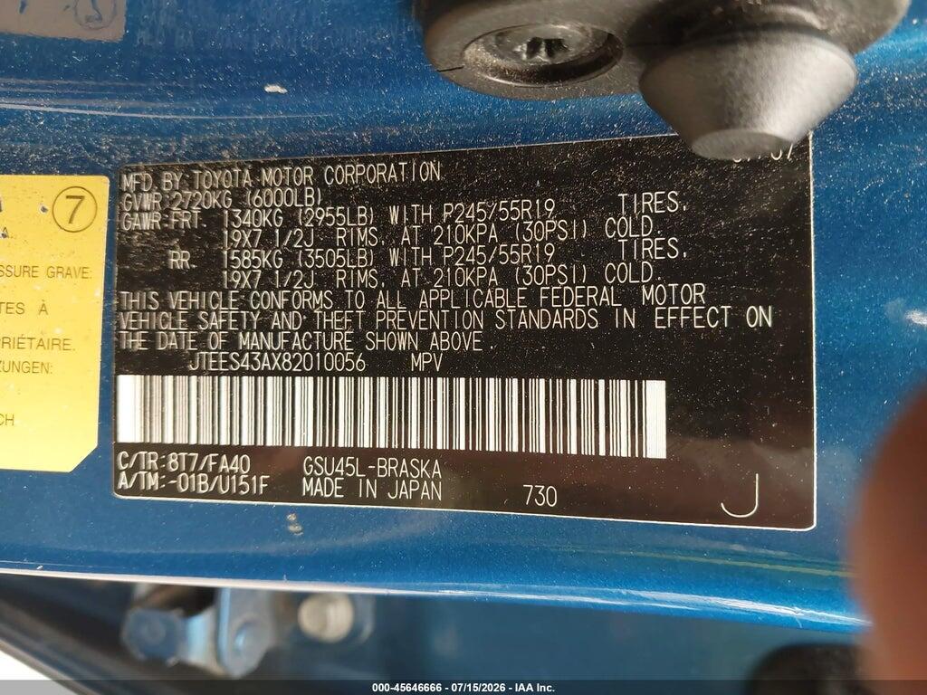 JTEES43AX82010056 2008 TOYOTA HIGHLANDER photo no. 9