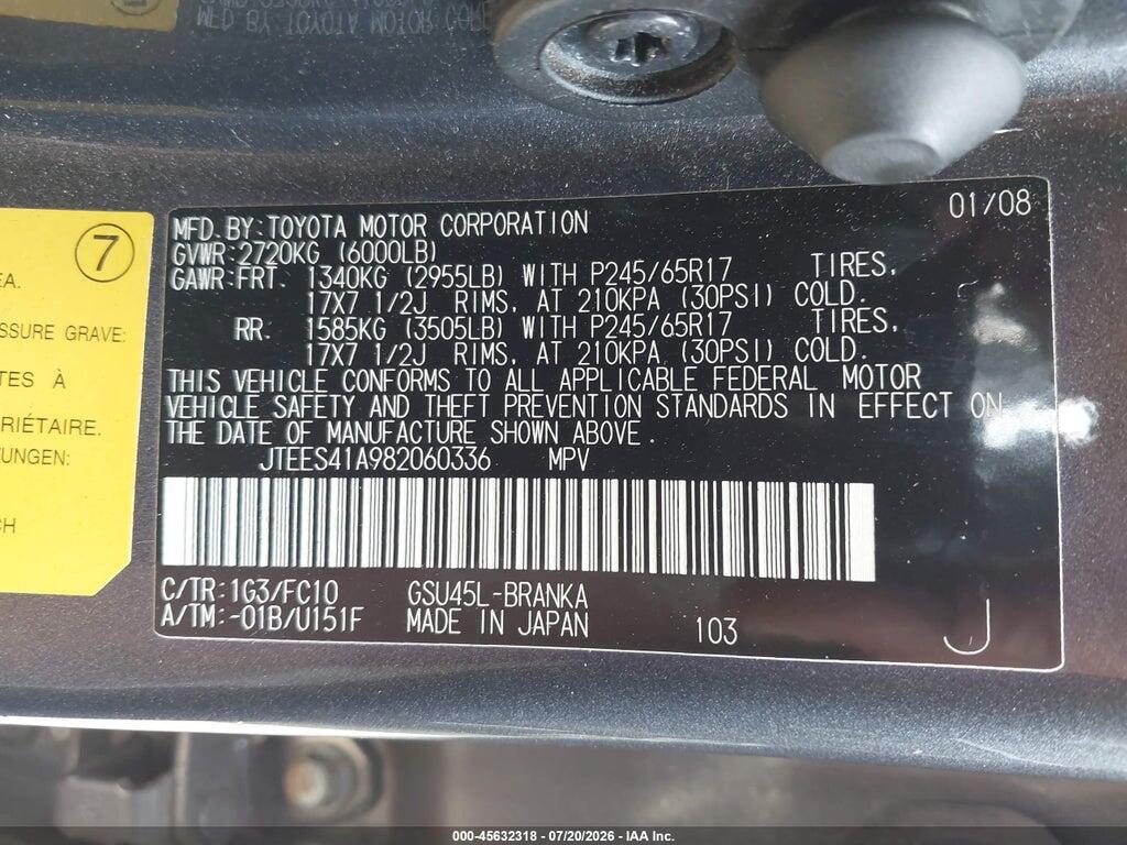 JTEES41A982060336 2008 TOYOTA HIGHLANDER photo no. 9