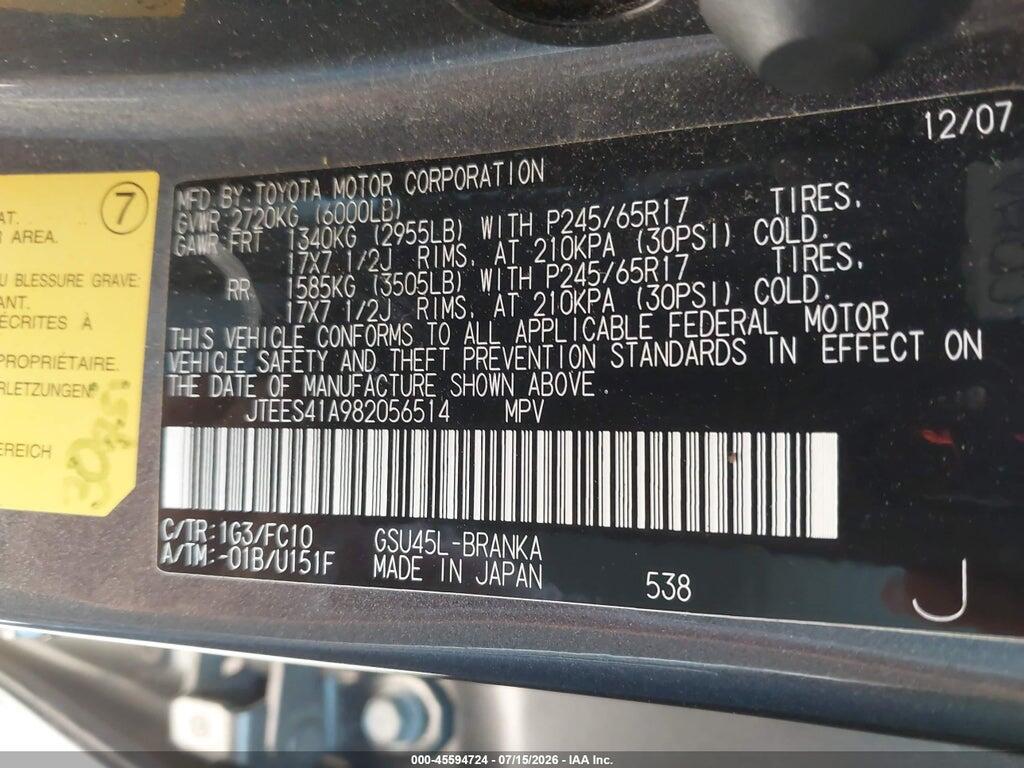 JTEES41A982056514 2008 TOYOTA HIGHLANDER photo no. 12