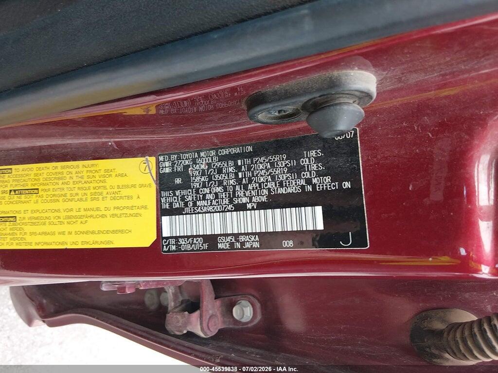 JTEES43A982007245 2008 TOYOTA HIGHLANDER photo no. 9