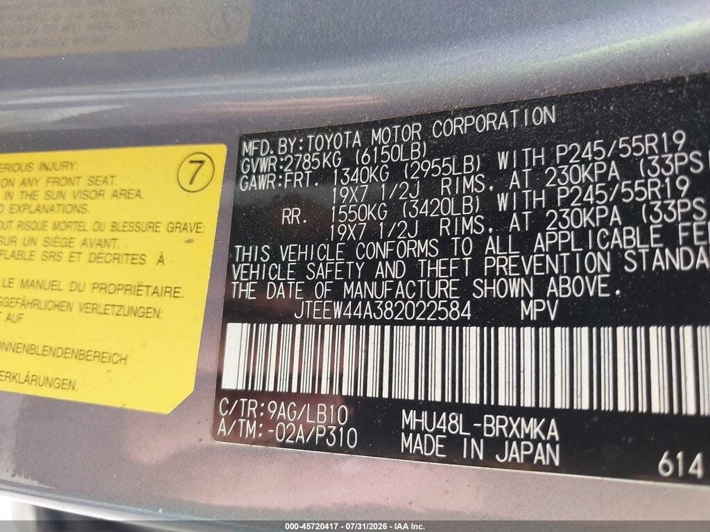 JTEEW44A382022584 2008 TOYOTA HIGHLANDER HYBRID photo no. 9