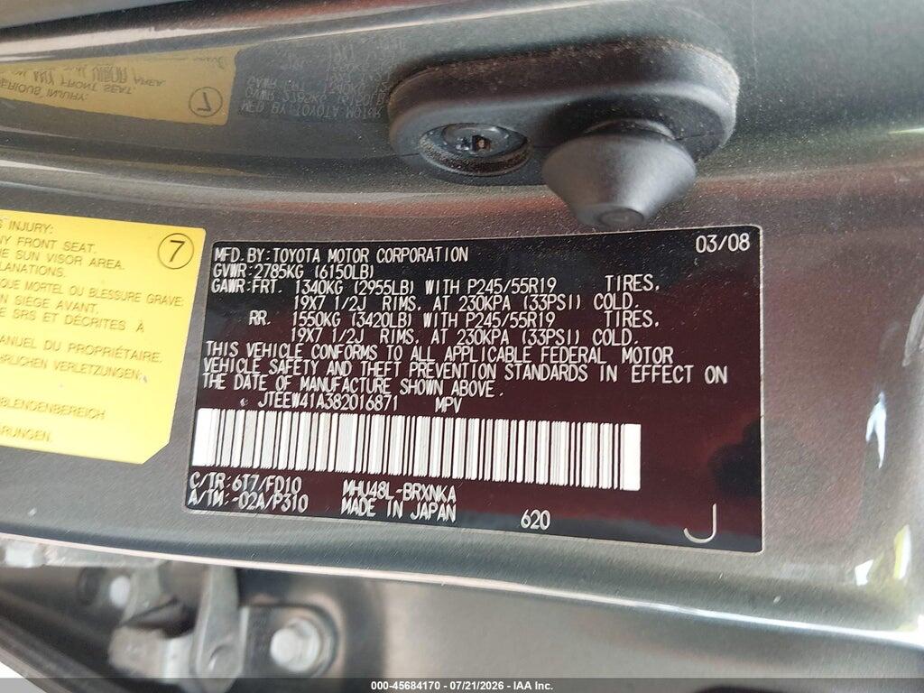 JTEEW41A382016871 2008 TOYOTA HIGHLANDER HYBRID photo no. 9