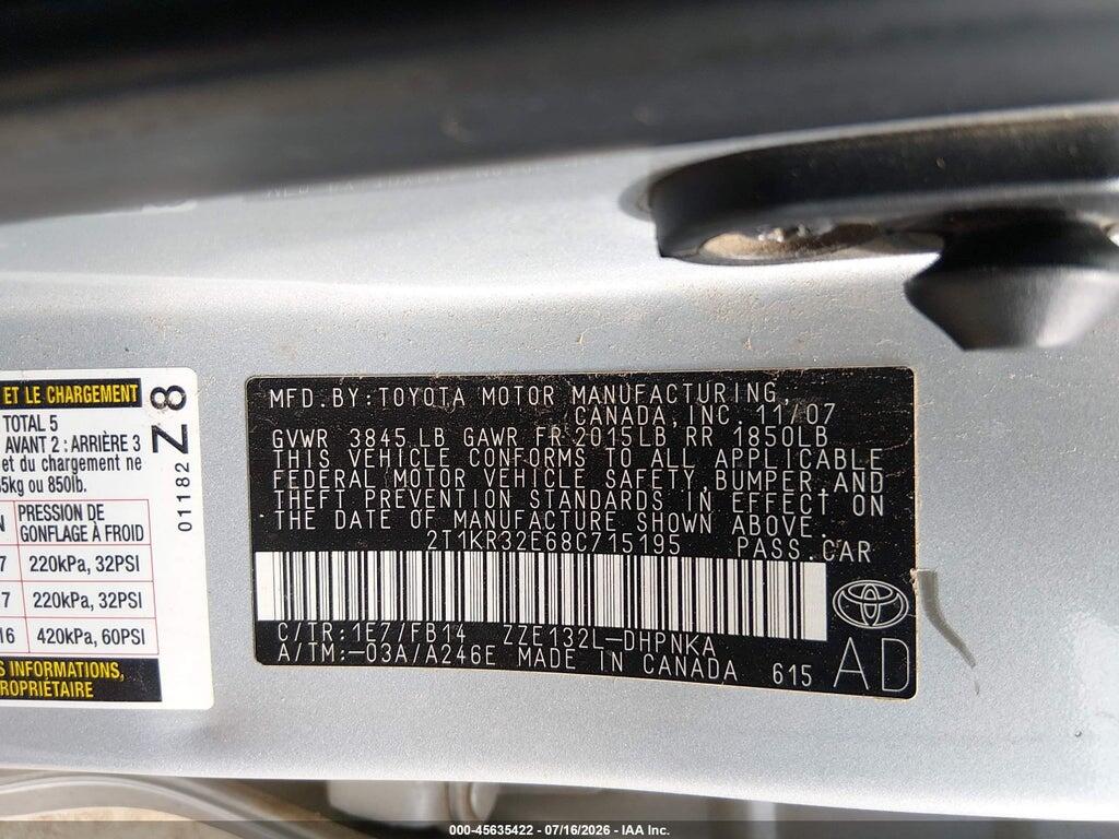 2T1KR32E68C715195 2008 TOYOTA MATRIX photo no. 9