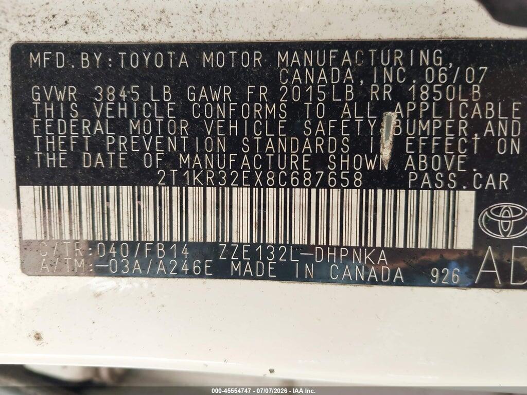 2T1KR32EX8C687658 2008 TOYOTA MATRIX photo no. 9