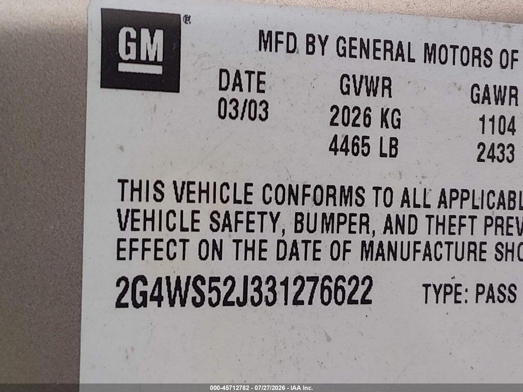 2G4WS52J331276622 2003 BUICK CENTURY photo no. 9