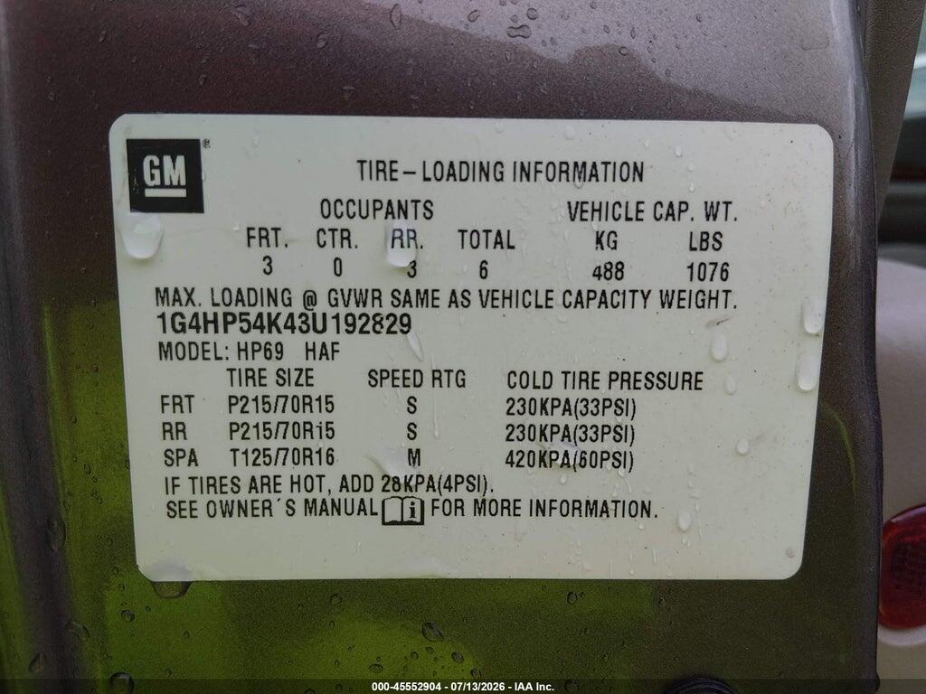 1G4HP54K43U192829 2003 BUICK LESABRE photo no. 9