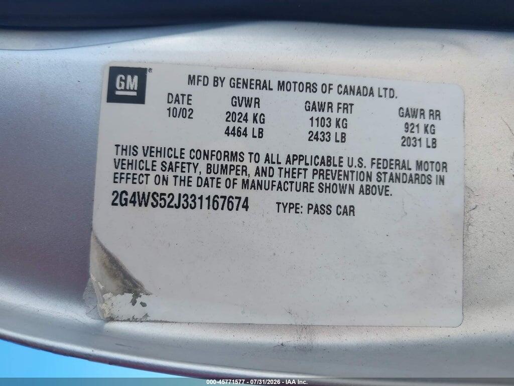 2G4WS52J331167674 2003 BUICK CENTURY photo no. 9