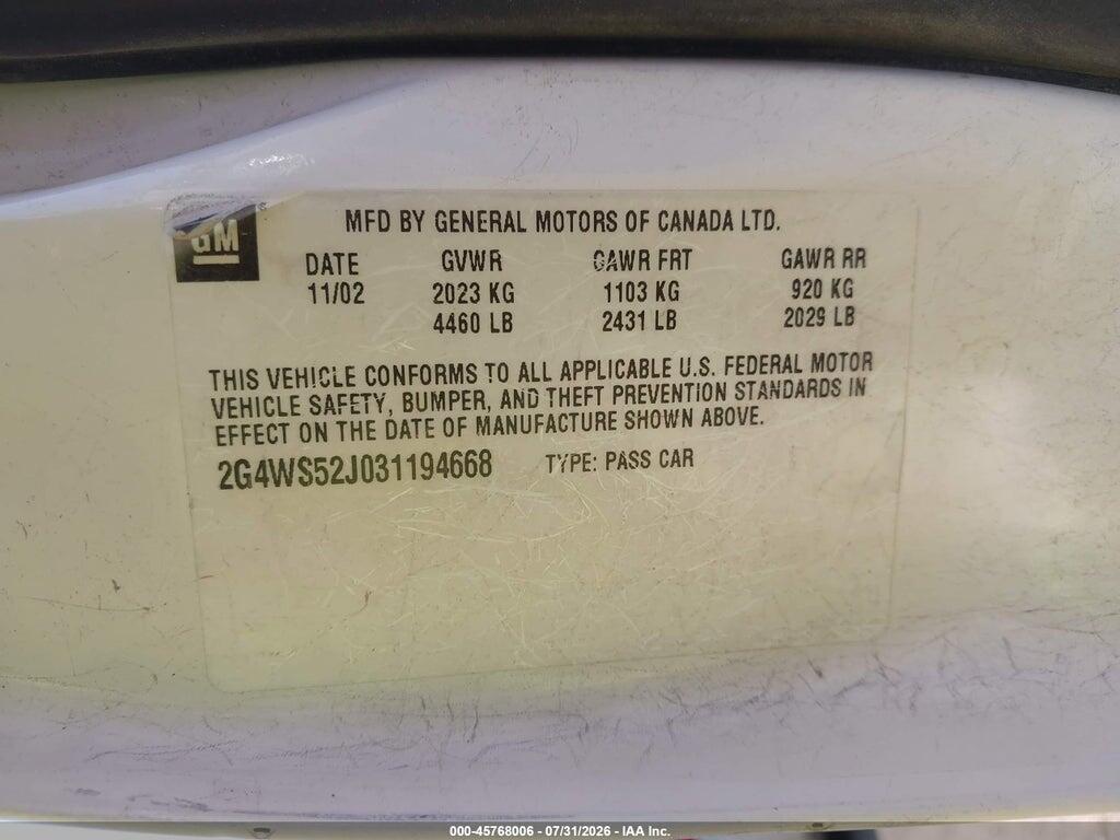 2G4WS52J031194668 2003 BUICK CENTURY photo no. 9