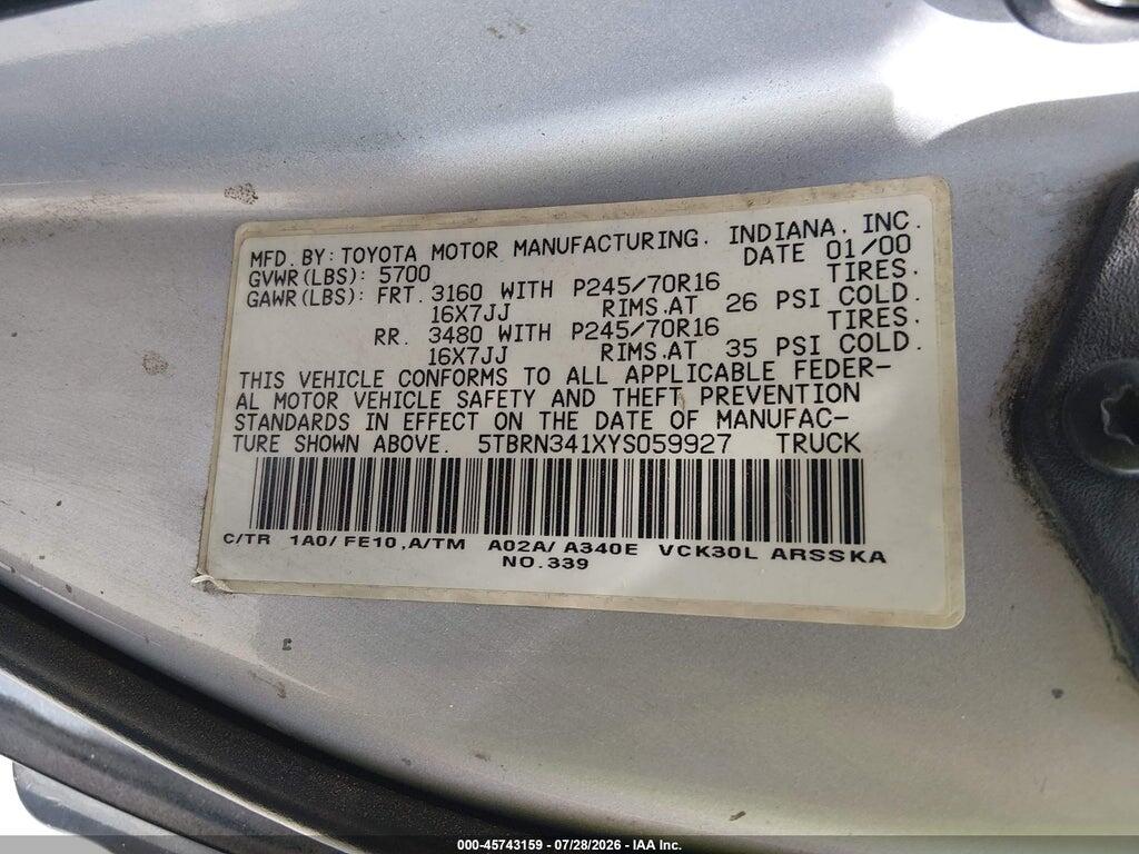 5TBRN341XYS059927 2000 TOYOTA TUNDRA photo no. 9