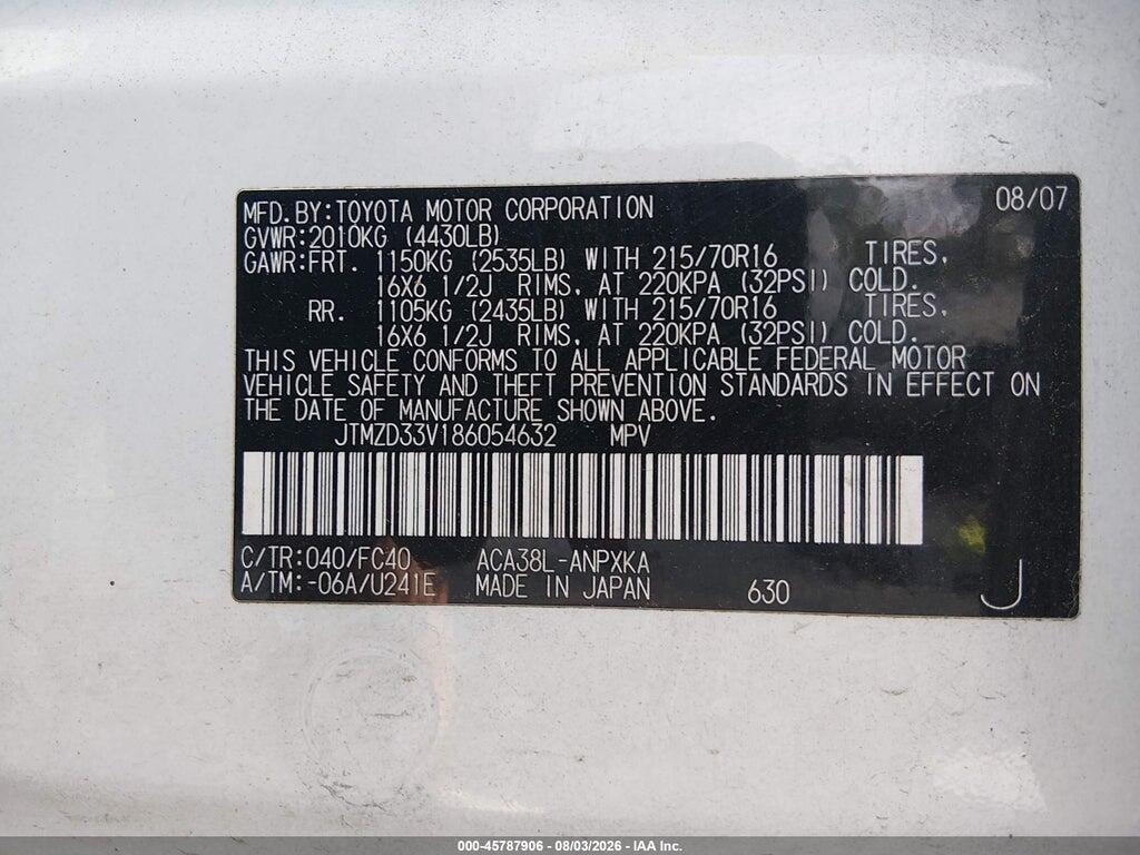 JTMZD33V186054632 2008 TOYOTA RAV4 photo no. 9