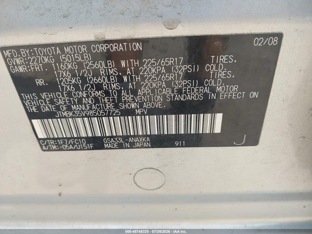 JTMBK35V985057725 2008 TOYOTA RAV4 photo no. 9