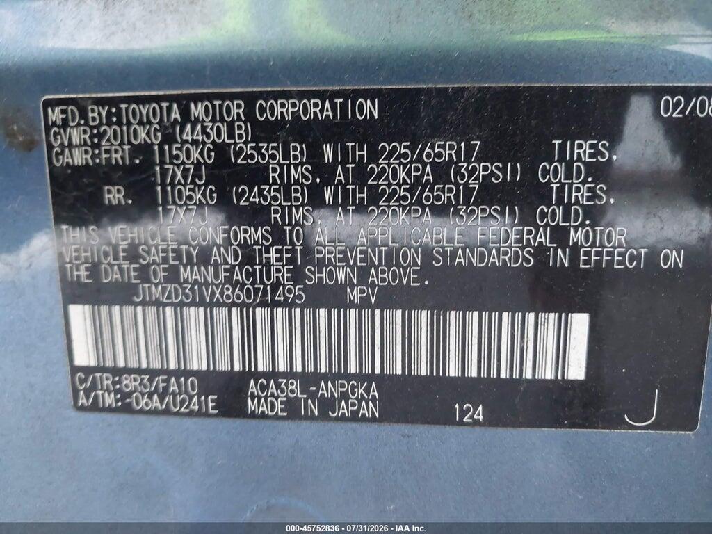 JTMZD31VX86071495 2008 TOYOTA RAV4 photo no. 9