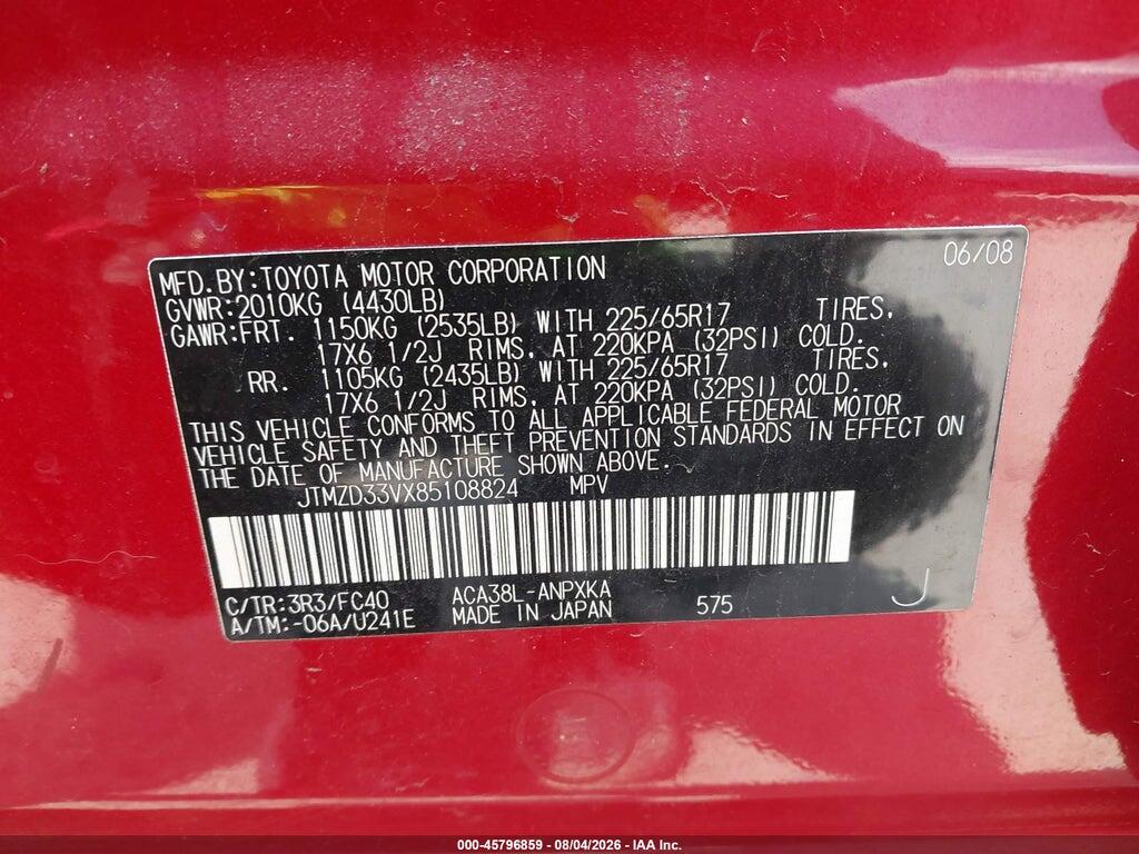 JTMZD33VX85108824 2008 TOYOTA RAV4 photo no. 9