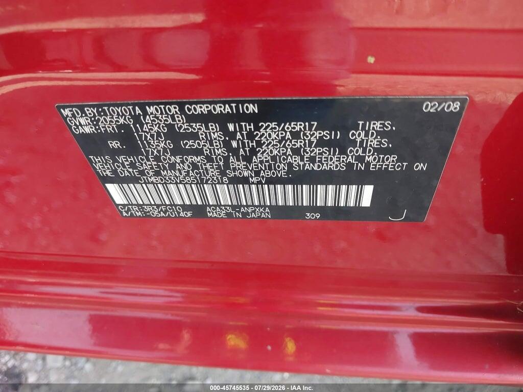 JTMBD33V585172318 2008 TOYOTA RAV4 photo no. 9