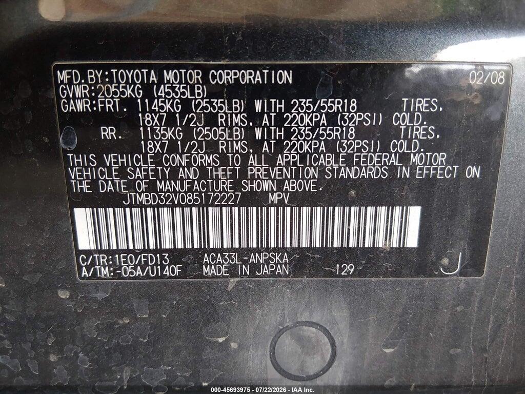 JTMBD32V085172227 2008 TOYOTA RAV4 photo no. 9