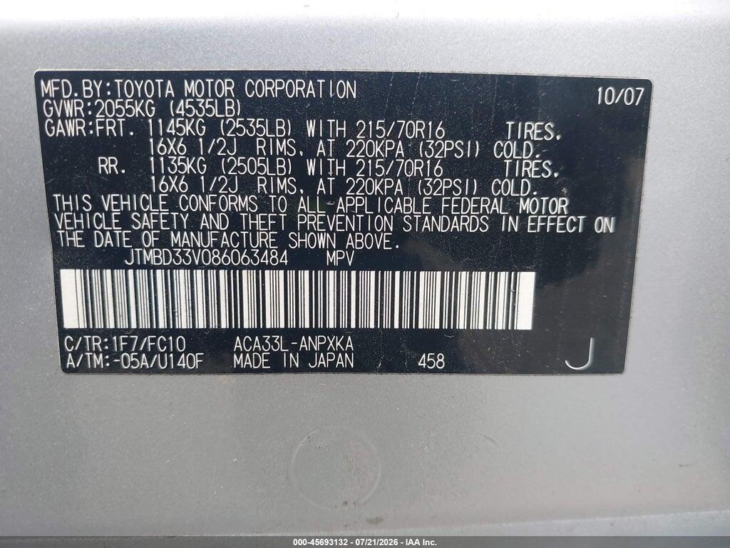 JTMBD33V086063484 2008 TOYOTA RAV4 photo no. 9