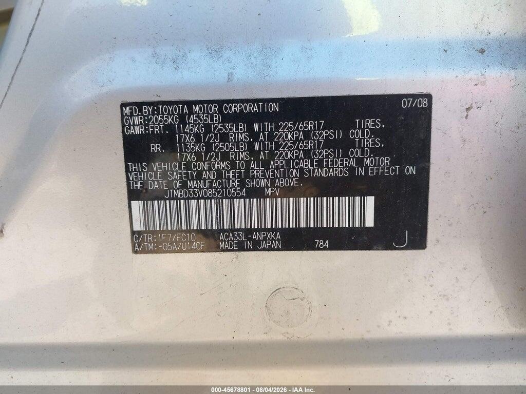 JTMBD33V085210554 2008 TOYOTA RAV4 photo no. 9
