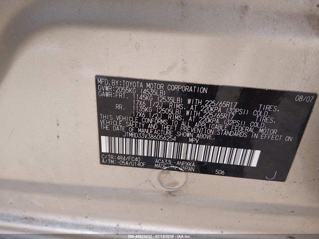 JTMBD33V386056254 2008 TOYOTA RAV4 photo no. 9