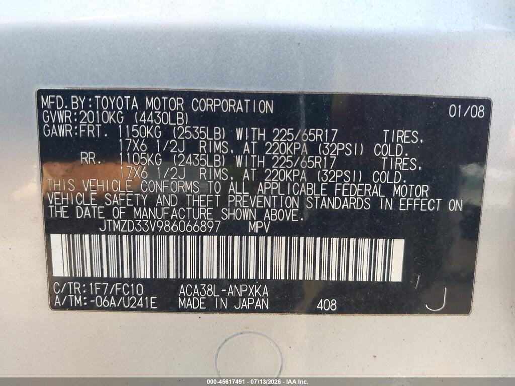 JTMZD33V986066897 2008 TOYOTA RAV4 photo no. 9