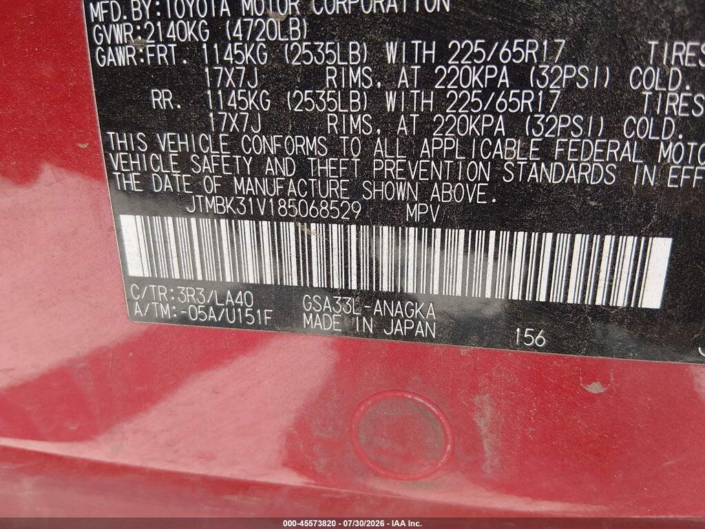 JTMBK31V185068529 2008 TOYOTA RAV4 photo no. 9