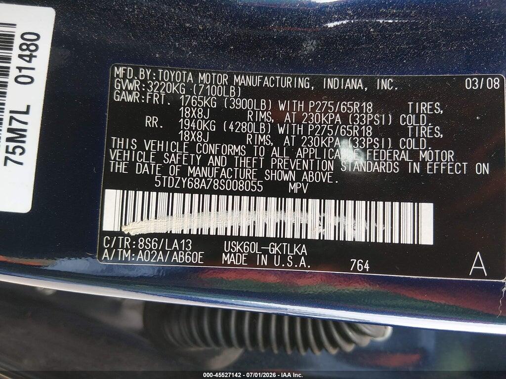 5TDZY68A78S008055 2008 TOYOTA SEQUOIA photo no. 9