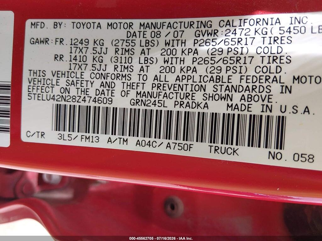 5TELU42N28Z474609 2008 TOYOTA TACOMA photo no. 9