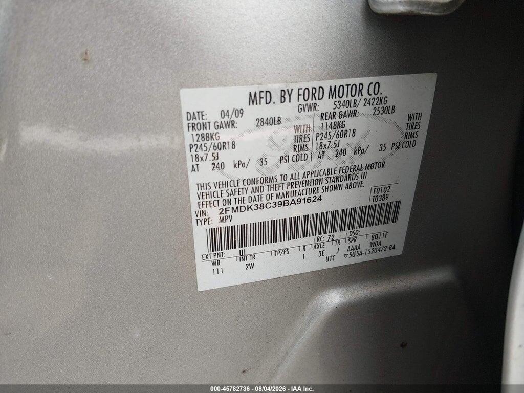 2FMDK38C39BA91624 2009 FORD EDGE photo no. 9