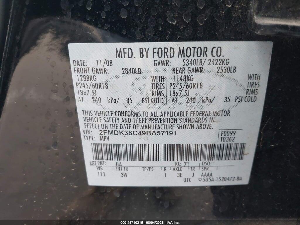 2FMDK38C49BA57191 2009 FORD EDGE photo no. 9