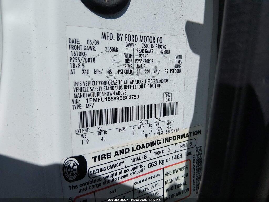 1FMFU18589EB03750 2009 FORD EXPEDITION photo no. 9