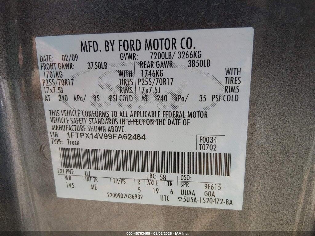 1FTPX14V99FA62464 2009 FORD F-150 photo no. 9