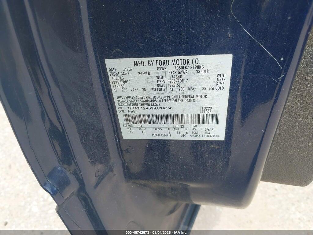 1FTPF12V89KC14358 2009 FORD F-150 photo no. 9