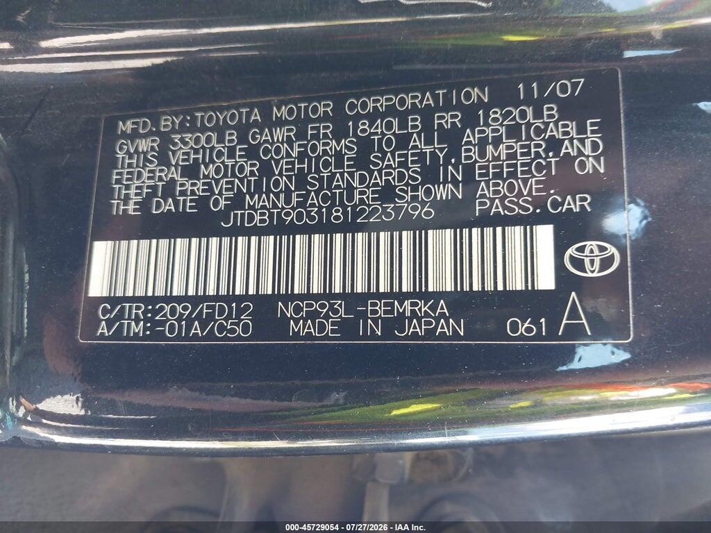 JTDBT903181223796 2008 TOYOTA YARIS photo no. 9