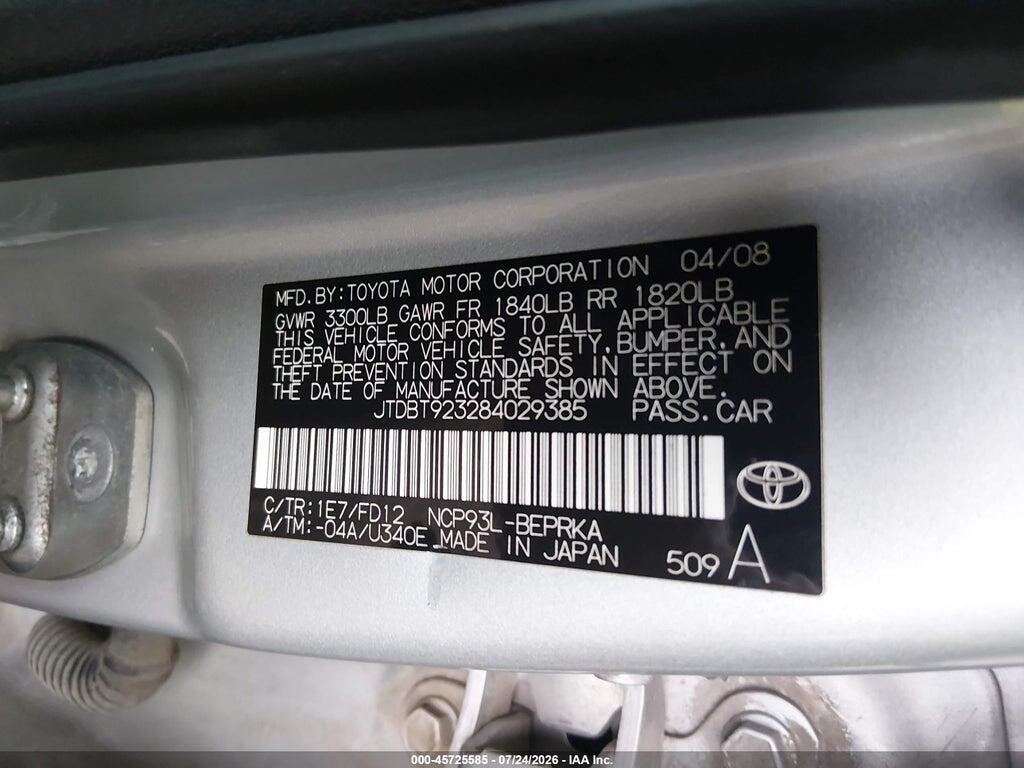 JTDBT923284029385 2008 TOYOTA YARIS photo no. 9