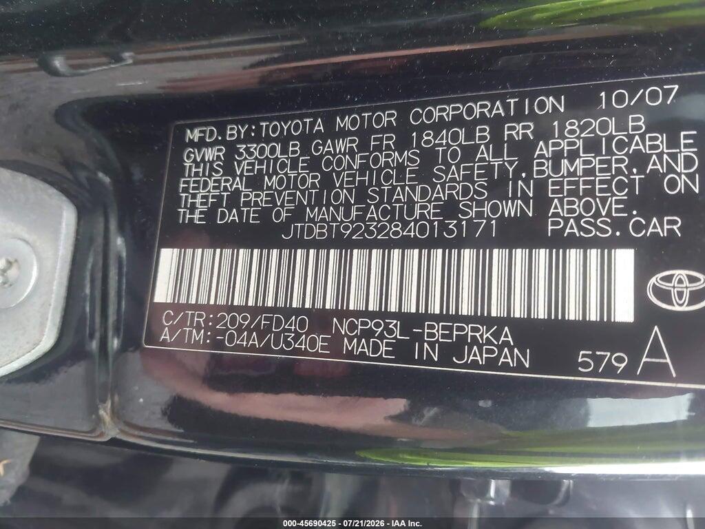 JTDBT923284013171 2008 TOYOTA YARIS photo no. 9