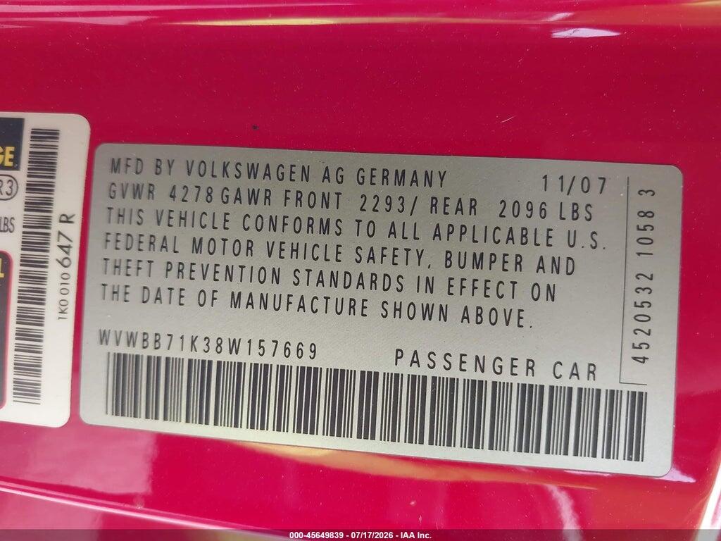 WVWBB71K38W157669 2008 VOLKSWAGEN RABBIT photo no. 9