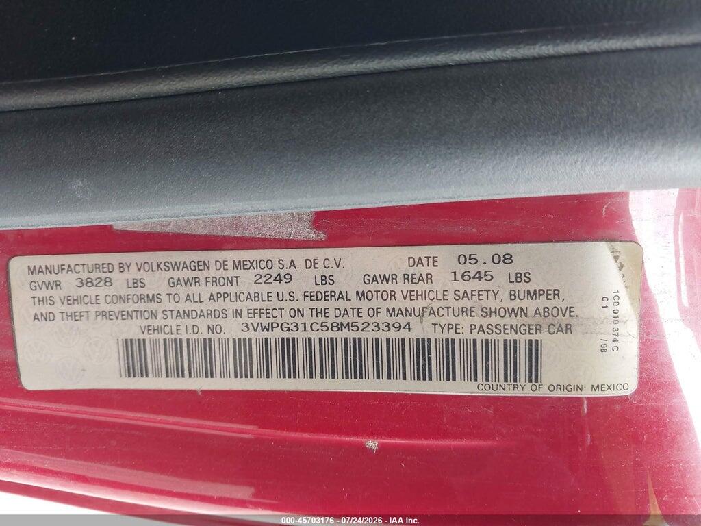 3VWPG31C58M523394 2008 VOLKSWAGEN NEW BEETLE photo no. 9