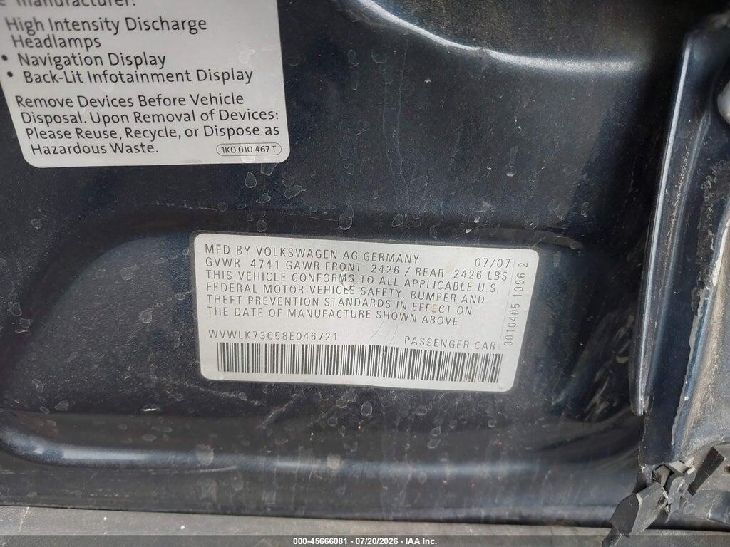 WVWLK73C58E046721 2008 VOLKSWAGEN PASSAT photo no. 9