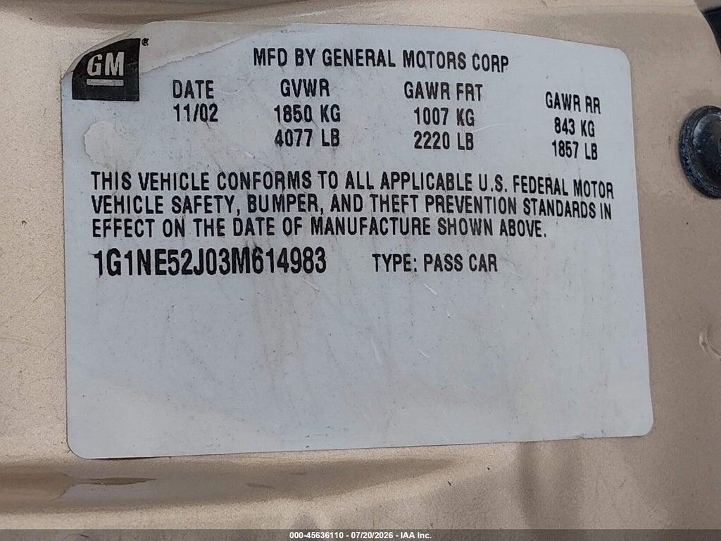 1G1NE52J03M614983 2003 CHEVROLET MALIBU photo no. 9
