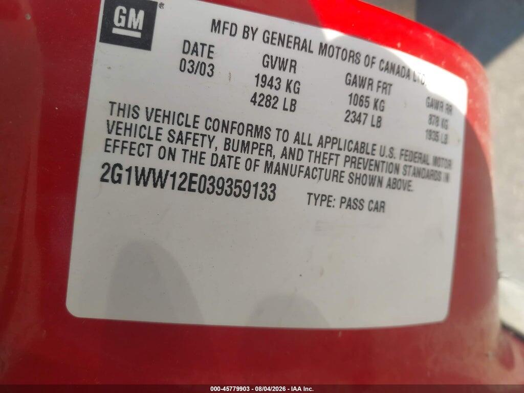 2G1WW12E039359133 2003 CHEVROLET MONTE CARLO photo no. 9