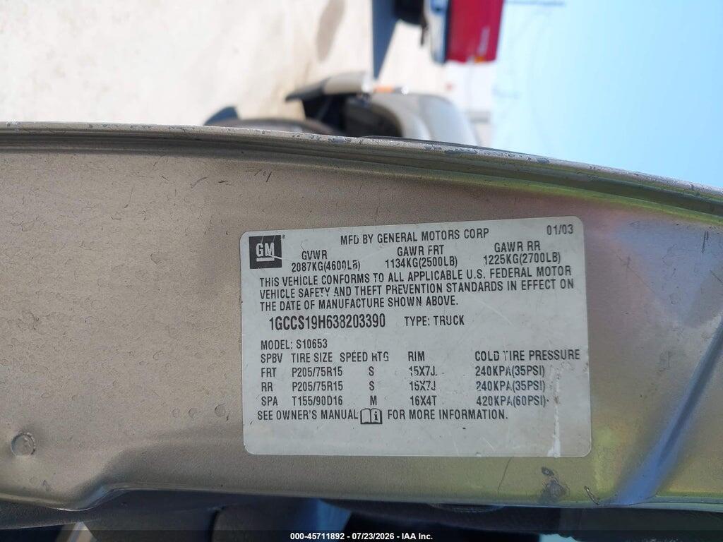 1GCCS19H638203390 2003 CHEVROLET S-10 photo no. 9