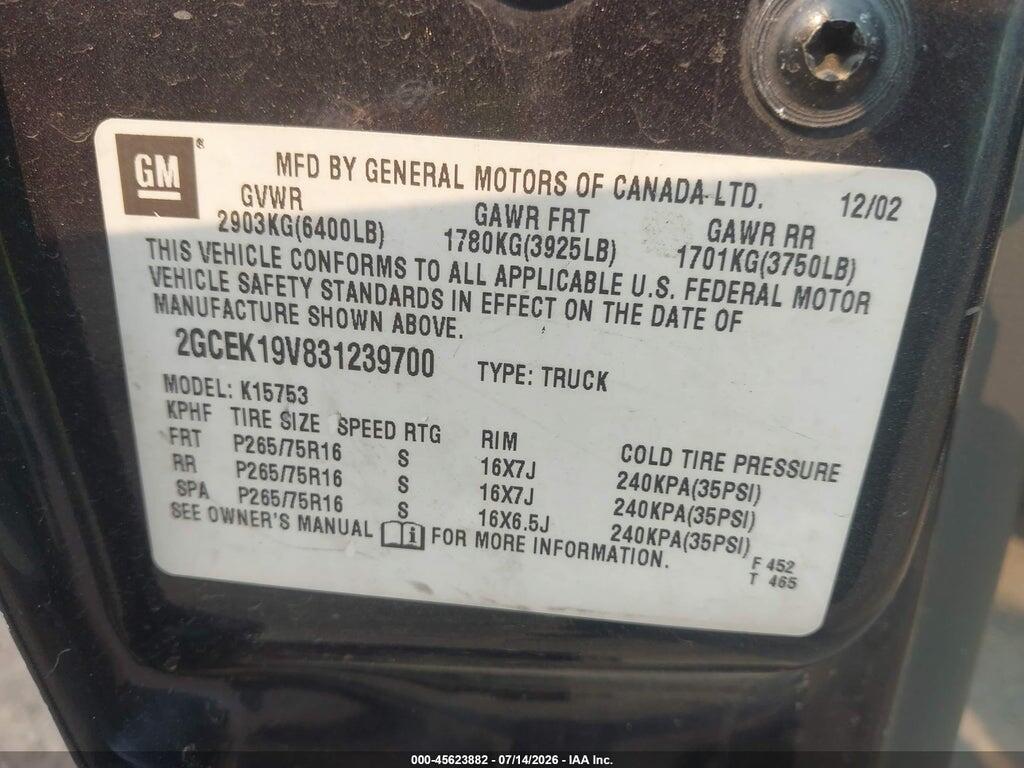 2GCEK19V831239700 2003 CHEVROLET SILVERADO 1500 photo no. 9