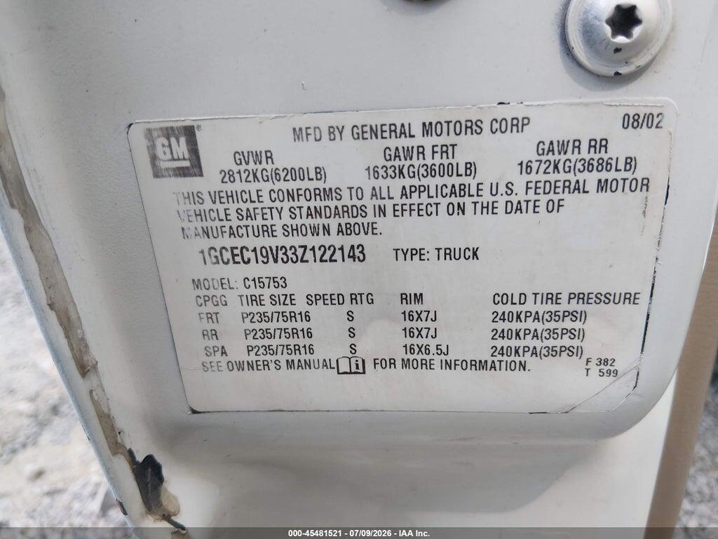 1GCEC19V33Z122143 2003 CHEVROLET SILVERADO 1500 photo no. 9