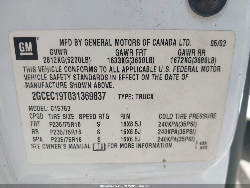 2GCEC19T031369837 2003 CHEVROLET SILVERADO 1500 photo no. 9