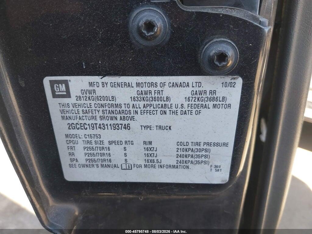 2GCEC19T431193746 2003 CHEVROLET SILVERADO 1500 photo no. 9