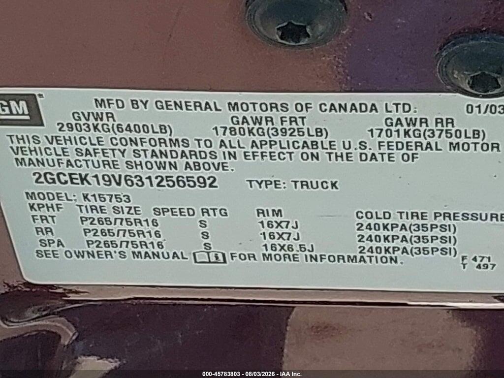 2GCEK19V631256592 2003 CHEVROLET SILVERADO 1500 photo no. 9
